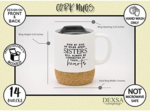 ספל קפה מעצב קרמיקה | זה לצד זה או קילומטרים זה מזה, האחיות תמיד יחוברות ללבן | מחזיק 14 אונקיות | קרקעית